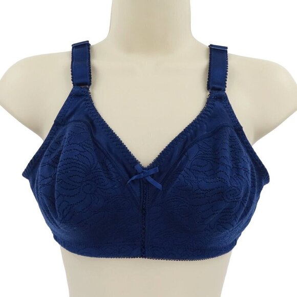Bali 36B Double Support Lace Wireless Bra In The Navy Blue 3372 Floral Pattern - Picture 1 of 13